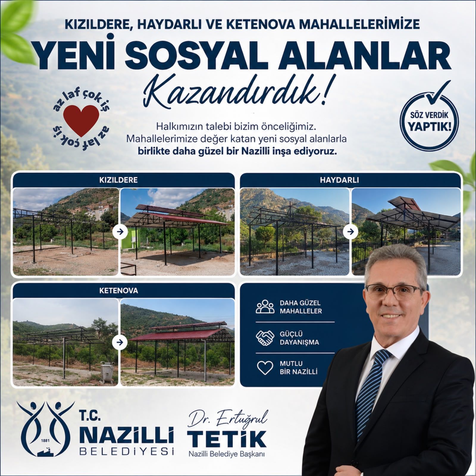 Nazilli Belediyesi’nden Kızıldere, Haydarlı ve Ketenova’ya yeni sosyal alanlar